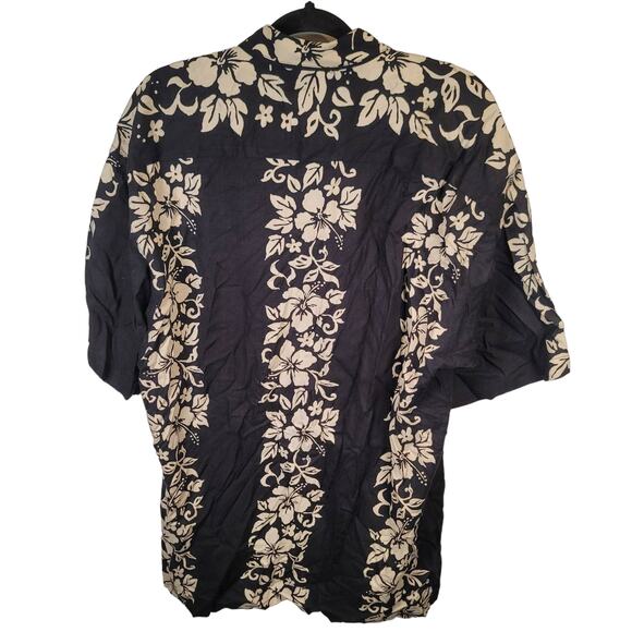Vintage Campia Moda Men’s Large Hawaiian Shirt Short Sleeve Black & Cream Rayon - Picture 4 of 4